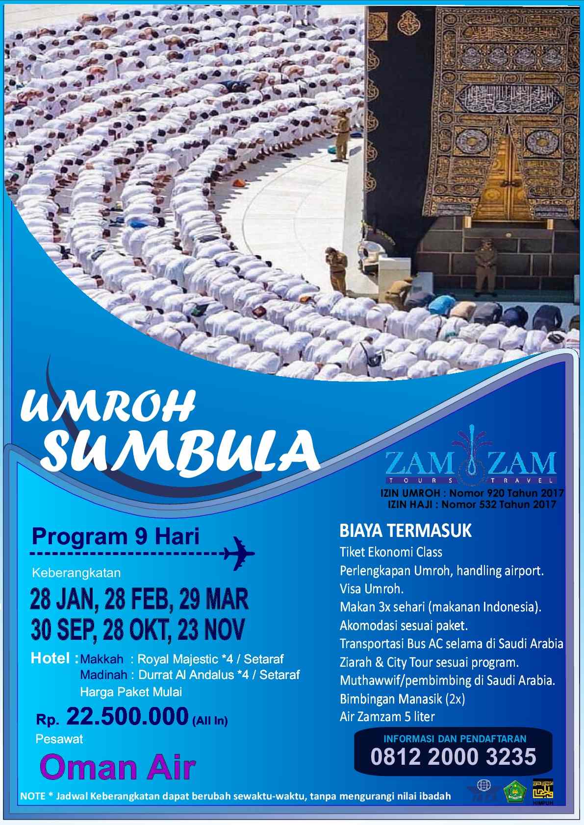 reguler zamzam umroh 9 hari by oman air 29 mar 2019